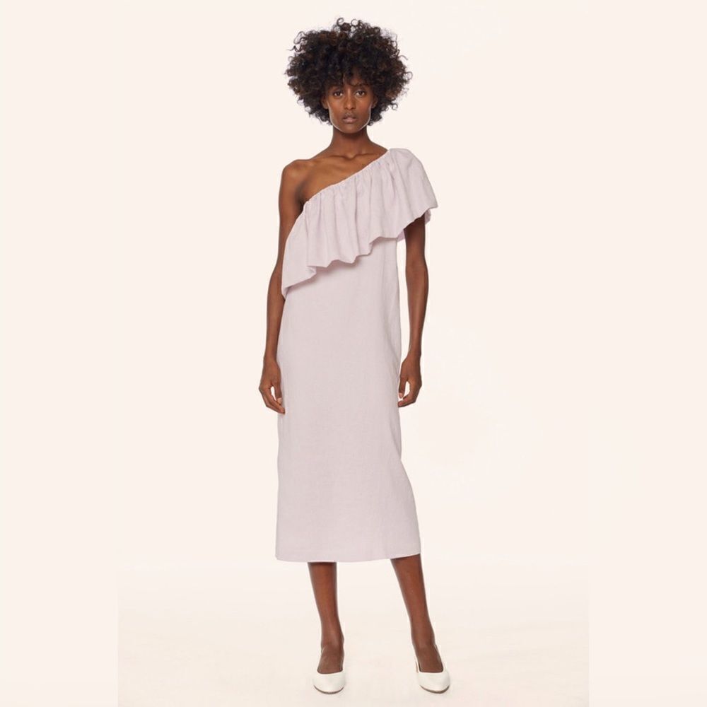 Mara Hoffman One Shoulder Midi Linen Dress in Lavender